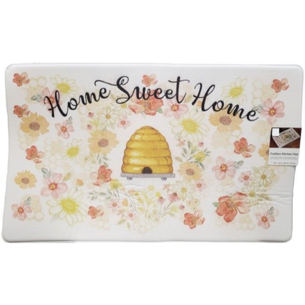 Anti-Fatigue PVC Kitchen Floor Mat(18"x30") FLOWERS & BEEHIVE,HOME SWEET HOME,NE